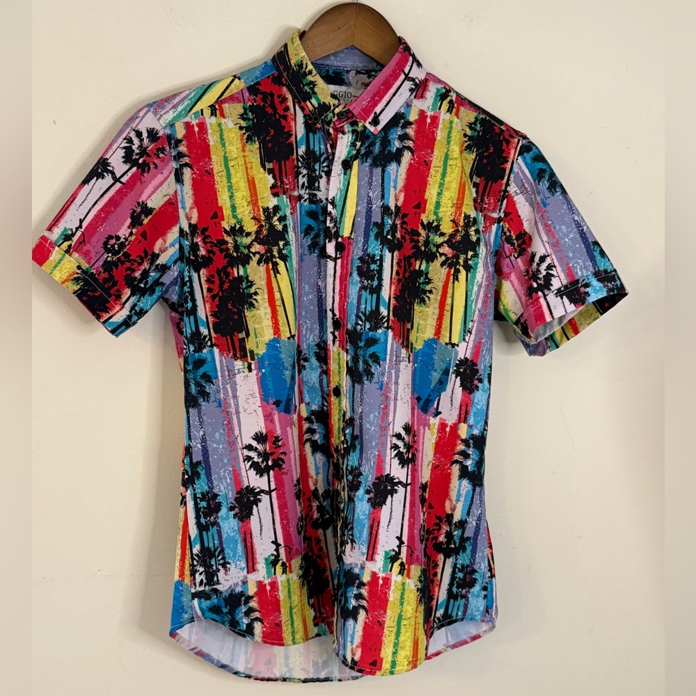 GIGIO Italia tropical palm tree short sleeve button up shirt 36/SM